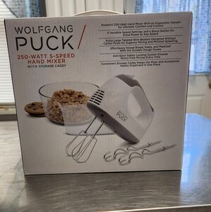 Wolfgang Puck White Hand Mixer with Storage Caddy